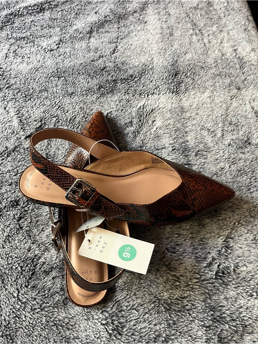 a new day Brown Snake-Print Pointed Slingback Flats